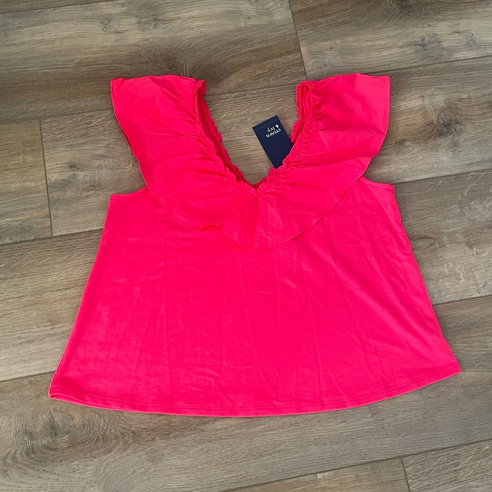 Crown & Ivy Vibrant Pink Ruffle Blouse